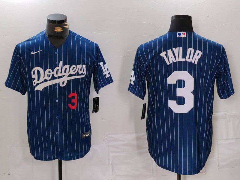 Men Los Angeles Dodgers 3 Taylor Blue Stripe Game 2024 Nike MLB Jersey style 3